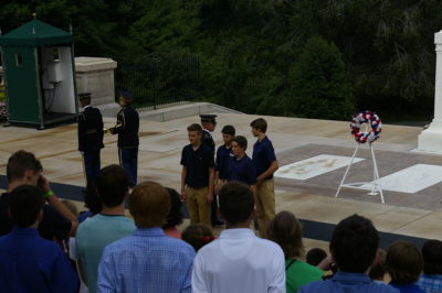 Mona Shores students presenting wreath at the Tomb of the Unknown Soldier - student to right is Eric Wahlberg's son Jacob